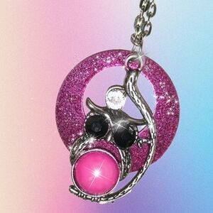 Hot Pink Owl Layered Glittering Pendant Necklace
